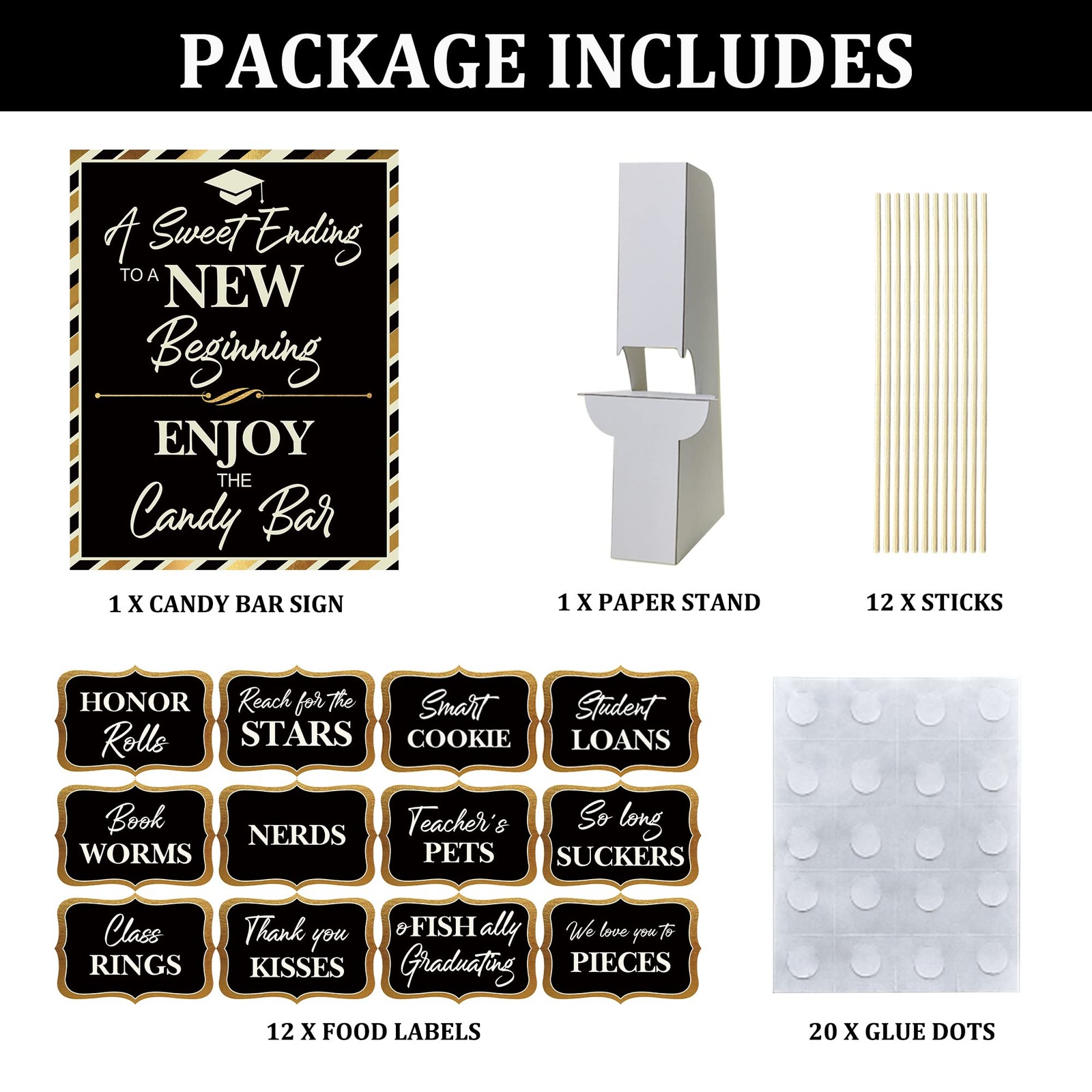 2025 Graduation Candy Buffet Signs Decorations Black Gold Grad Party Candy Bar