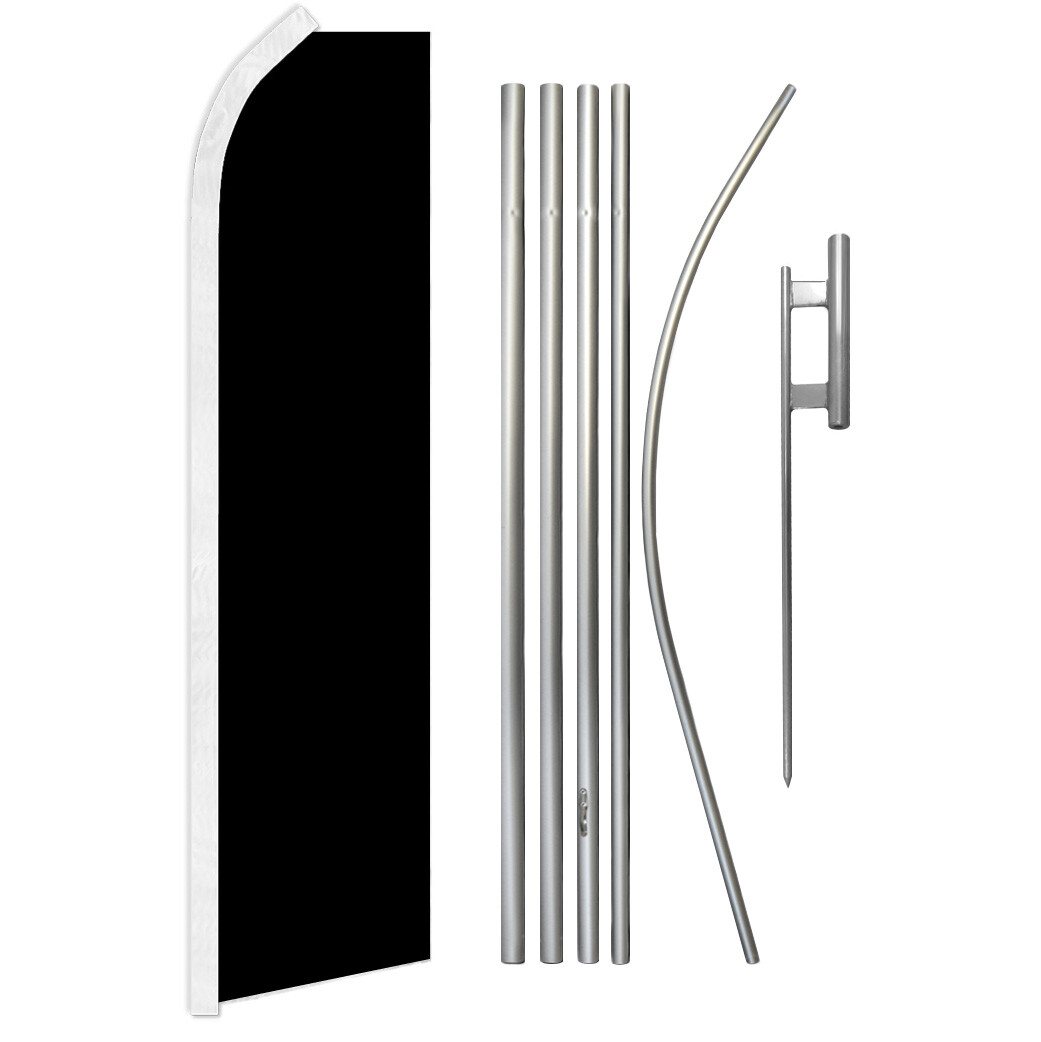 Solid Color Black Advertising Swooper Feather Flutter Flag Pole Kit Black Flag