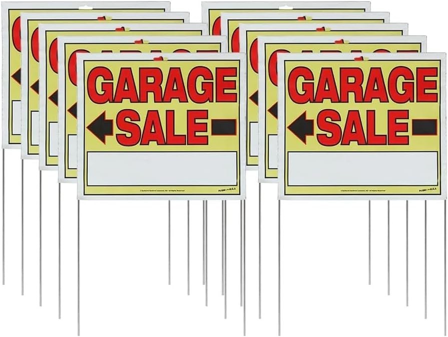 Sunburst Systems 22″H x 14″W Double-sided Garage Sale Signs with Wire U-Stakes,