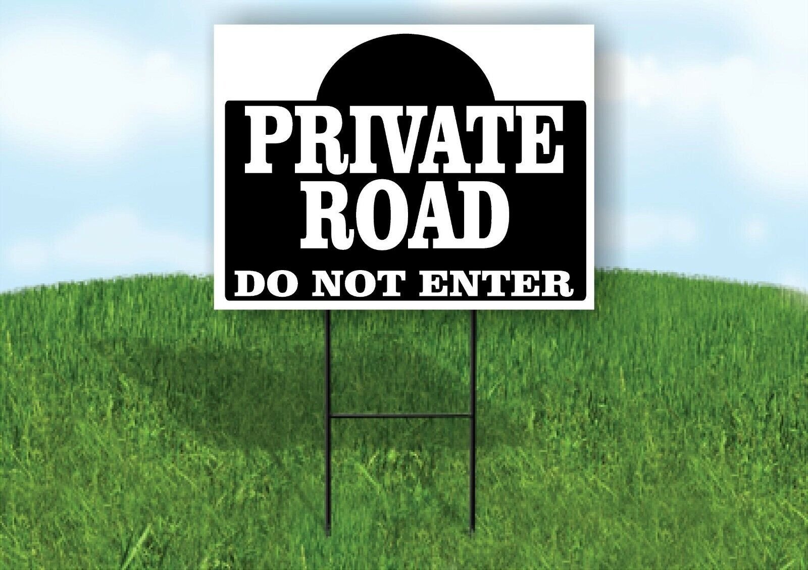 PRIVATE ROAD DO NOT ENTER SHAPE BLACK Yard Sign with Stand LAWN SIGN
