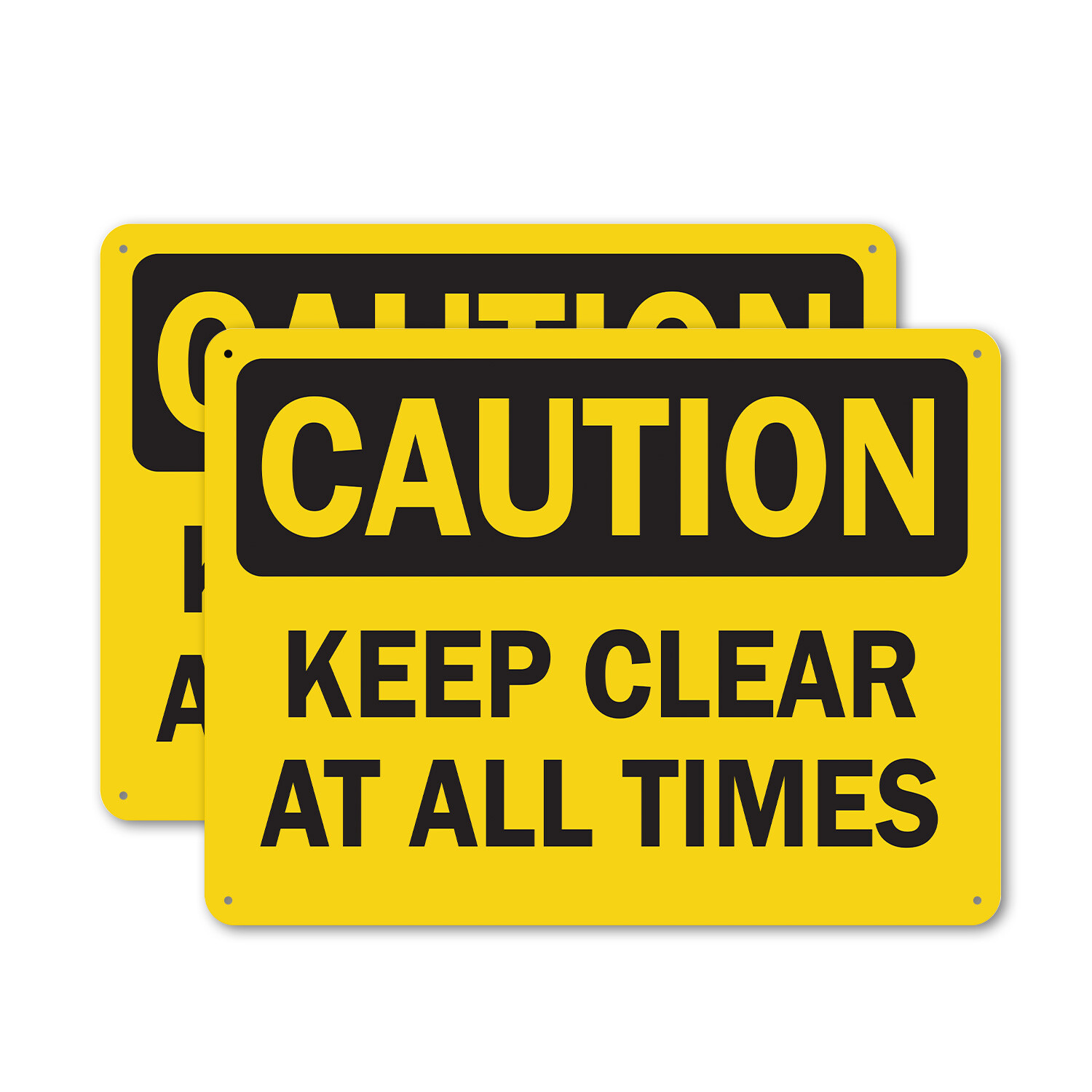 (2 Pack) Keep Clear At All Times OSHA Caution Sign Decal Metal Plastic