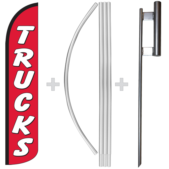 Trucks Red/White 15′ Tall Windless Swooper Feather Banner Flag & Pole Kit