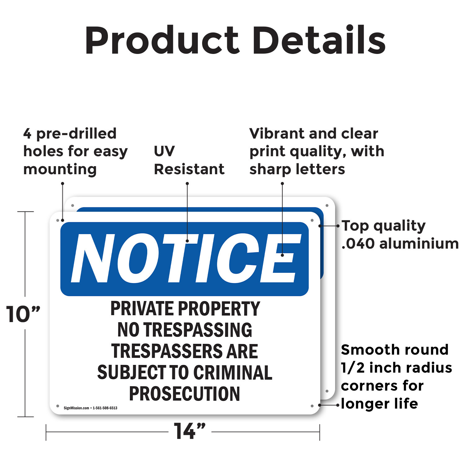 (2 Pack) Private Property No Trespassing Trespassers OSHA Notice Sign Decal