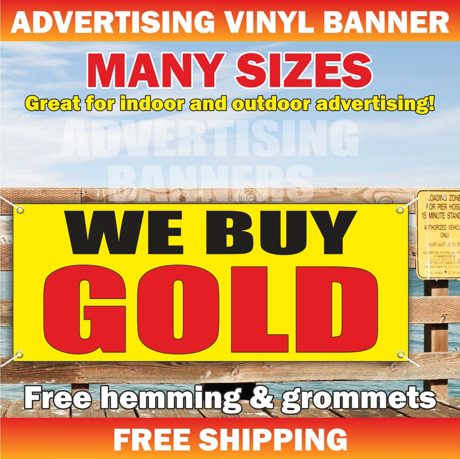 WE BUY GOLD Advertising Banner Vinyl Mesh Sign pawn shop cash Jewelry Silver