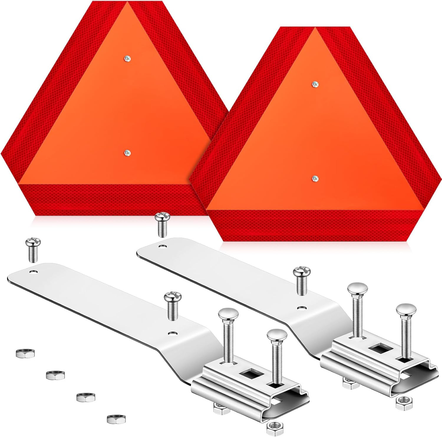 2 Sets Slow Moving Vehicle Sign with Mounting Bracket, 14 X 16 Inch Aluminum Tri