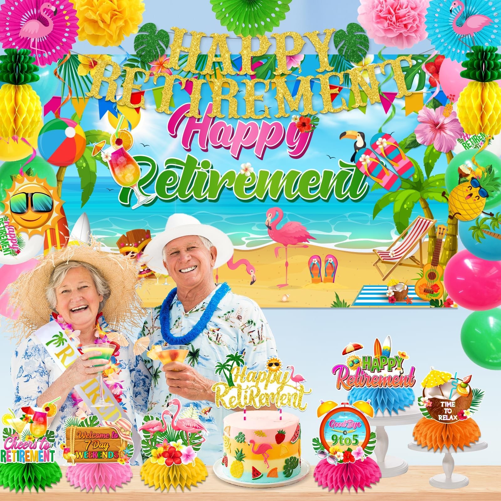 Beach Retirement Party Decorations, Aloha Party Decorations includes Happy Re…