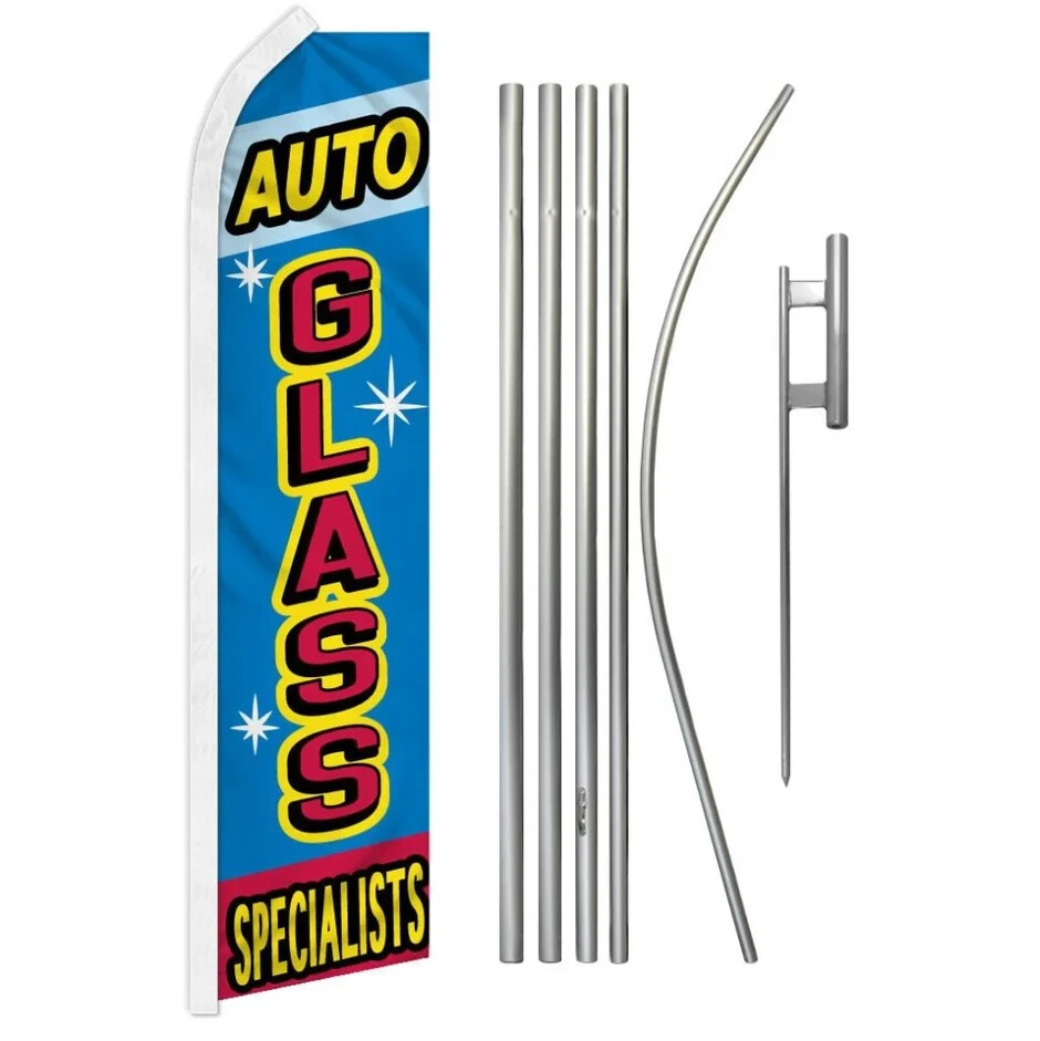 Auto Body Repair Variations Swooper Advertising Banner Flag Pole Kits