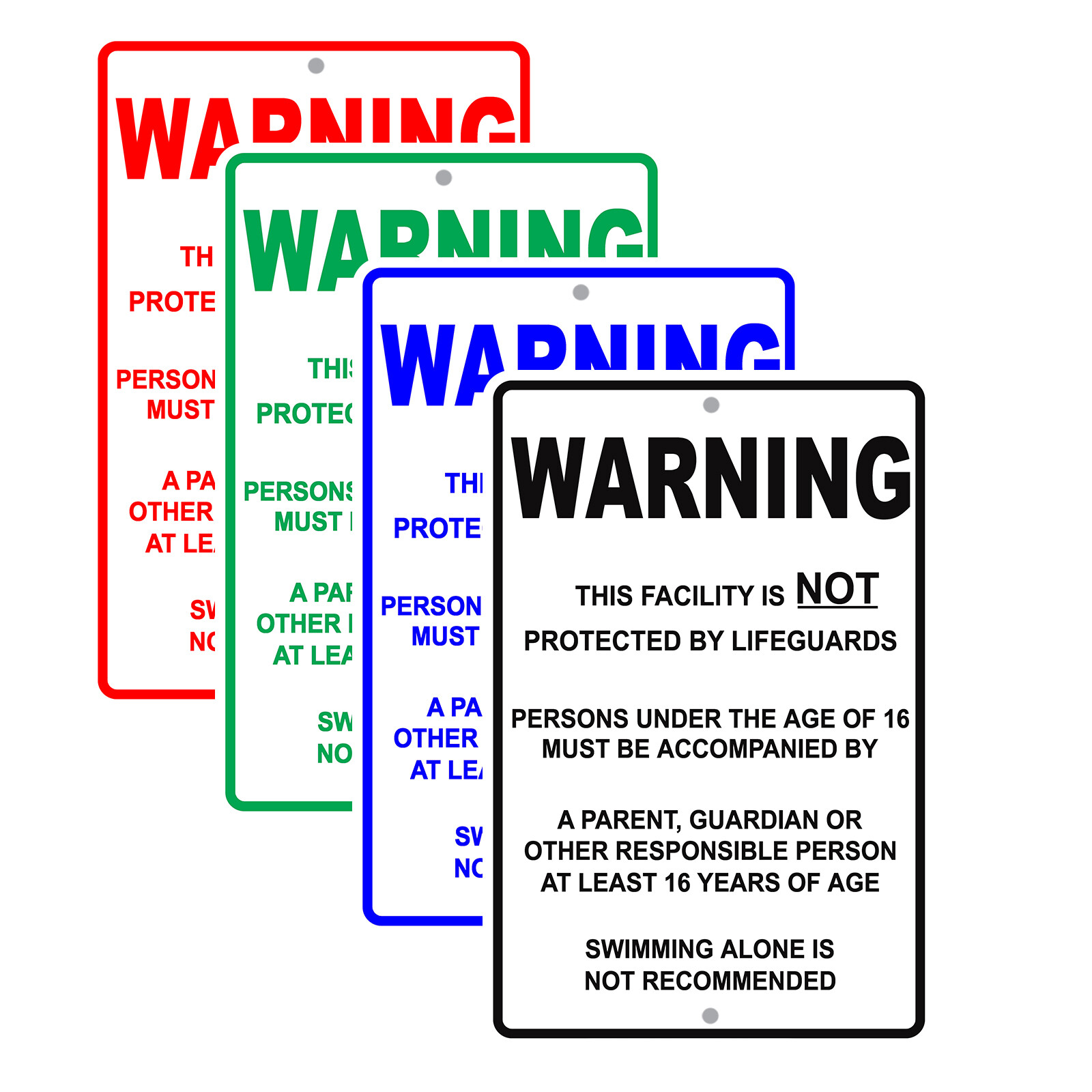 Warning Facility Is Not Protected By Lifeguards Pool Safety Aluminum Metal Sign