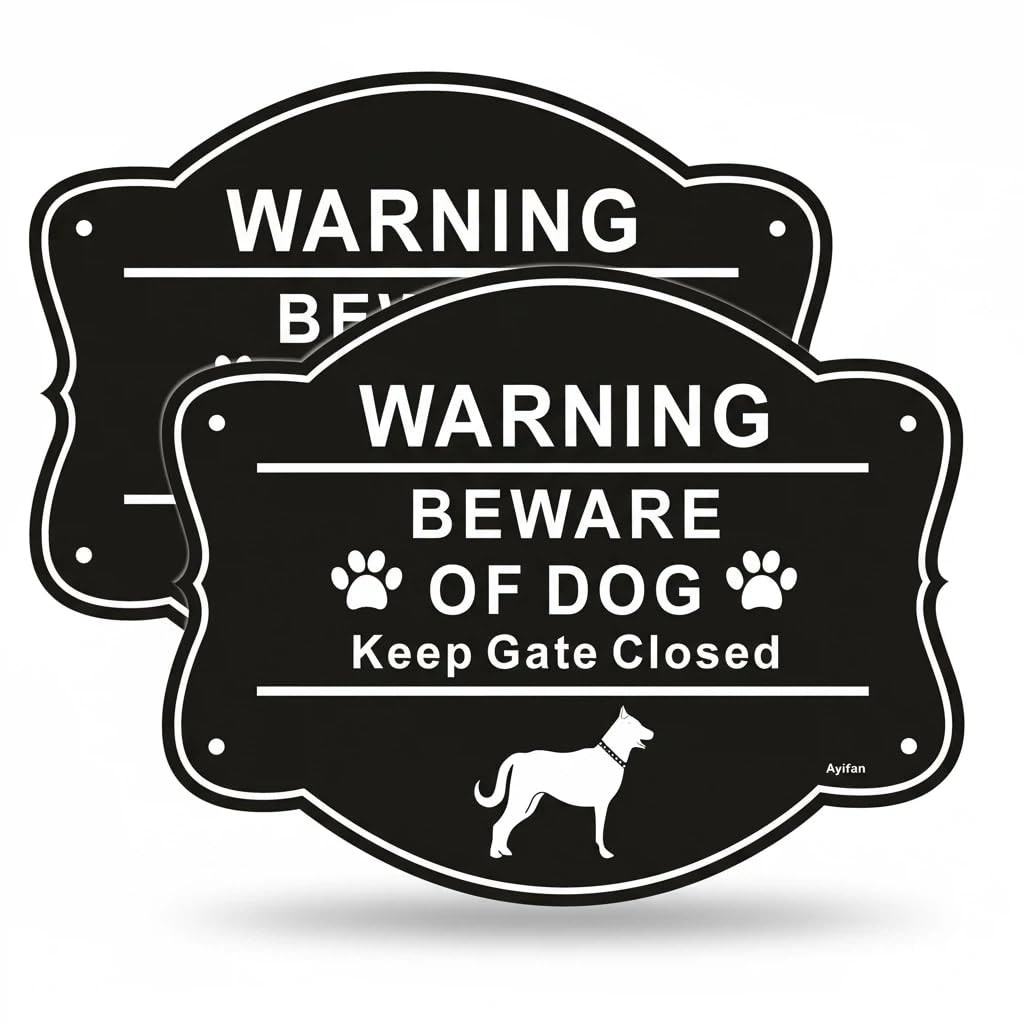 2 Pack Beware of Dog Signs For Fence 10 x 8 Inch Rust Free Aluminum Metal Yard