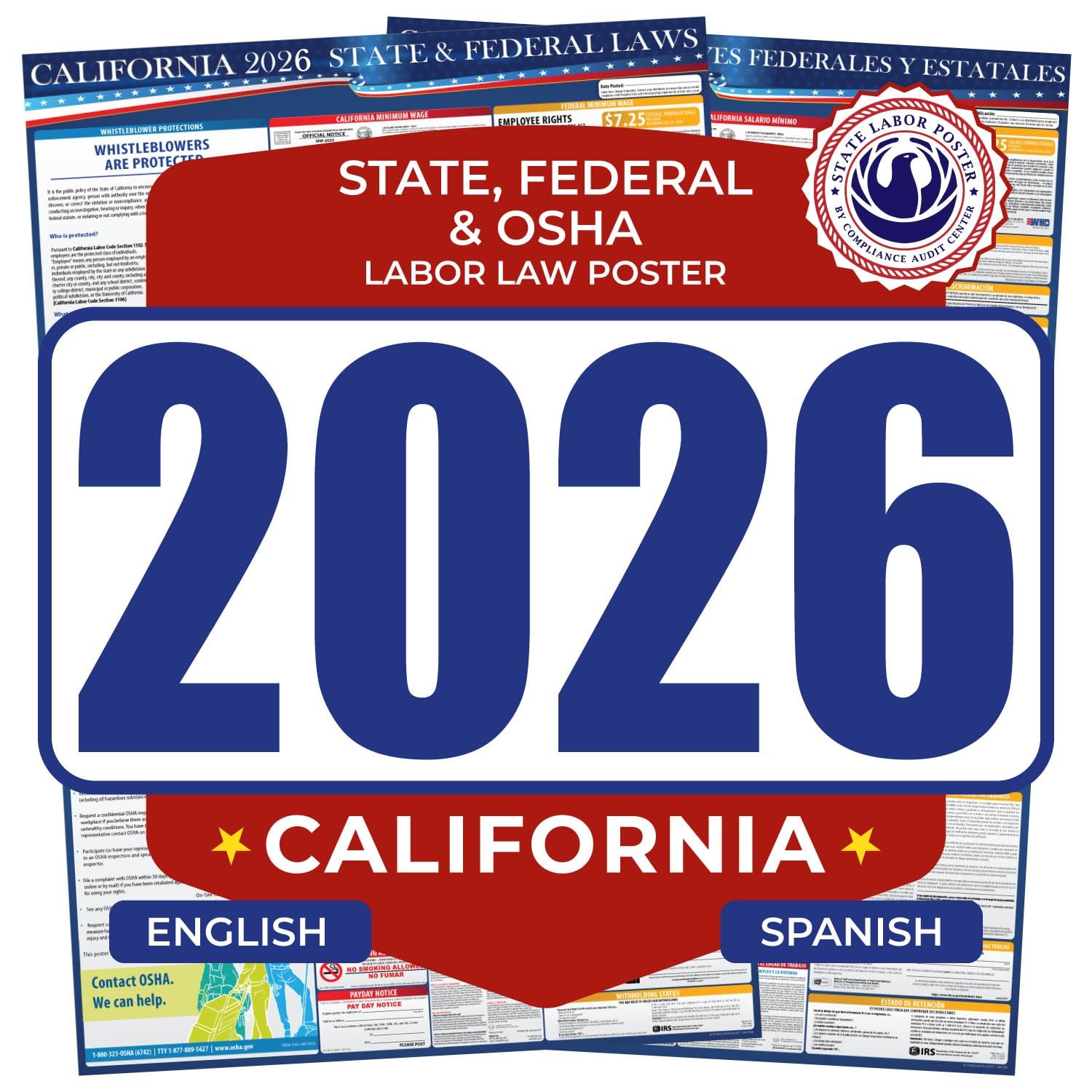 2026 California State & Federal Mandatory Labor Law Poster, OSHA Compliant (C…