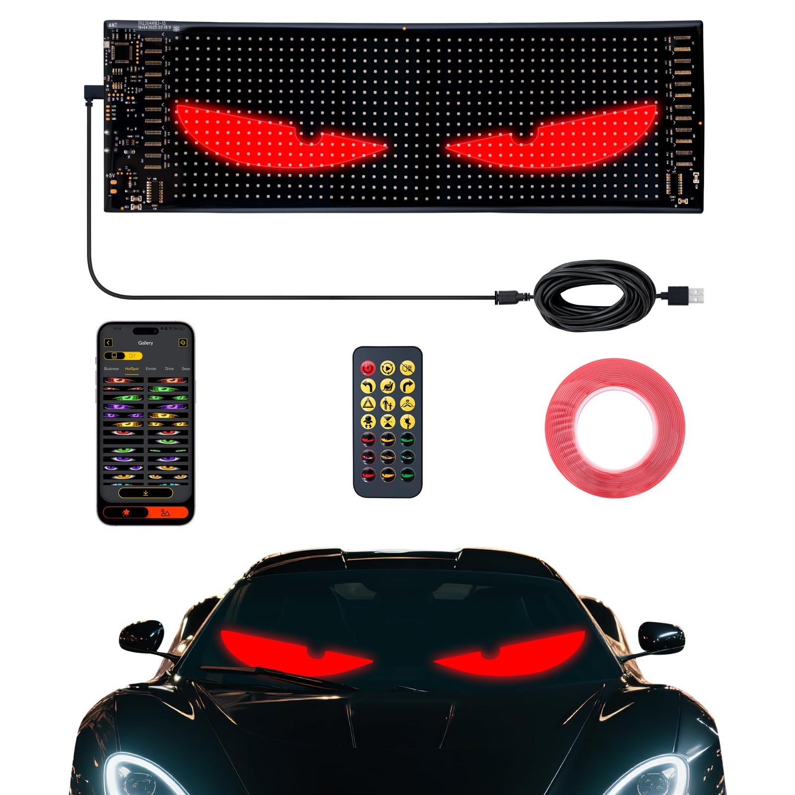 Programmable LED Windshield Devil Eyes Light, Dynamic Patterns, APP/Remote Contr