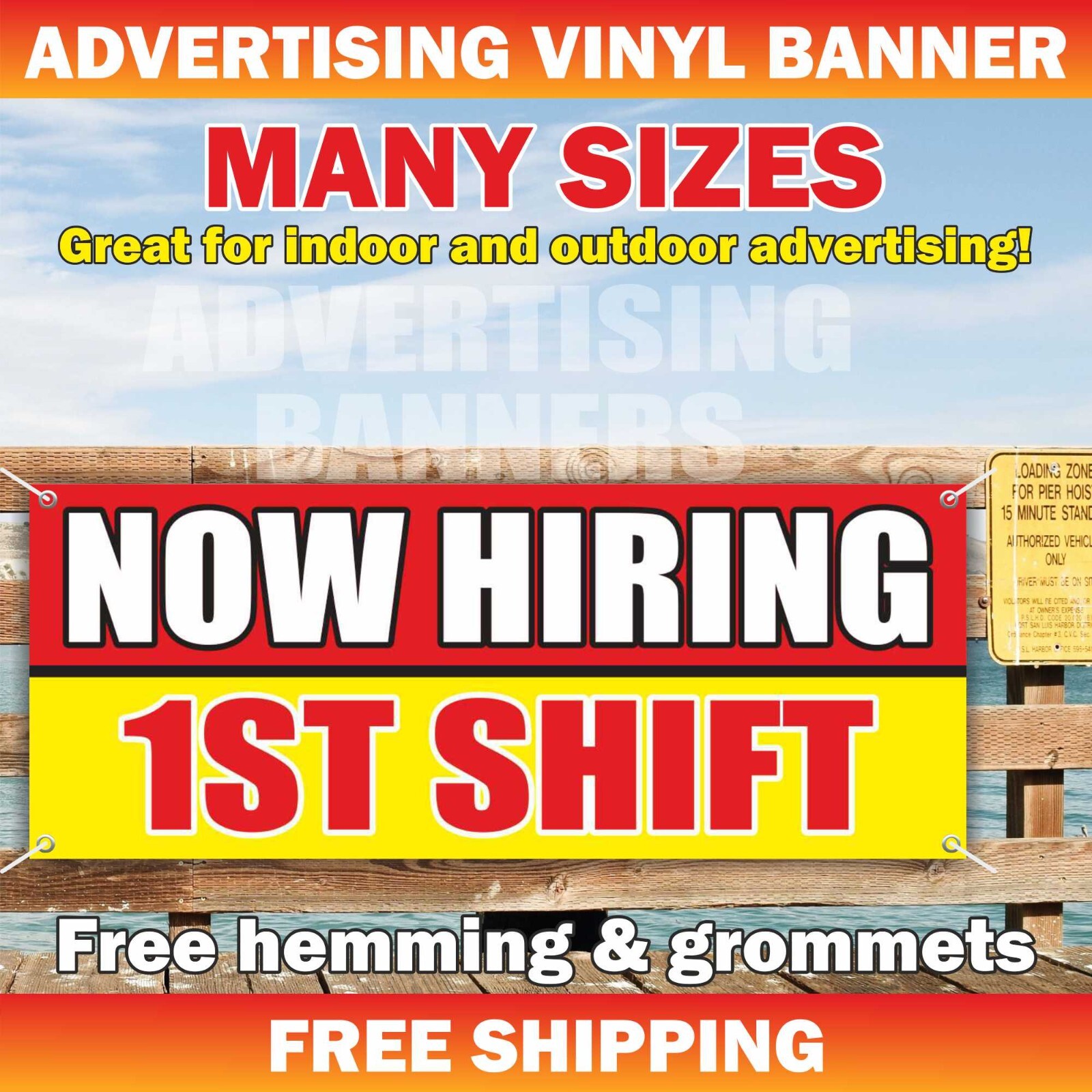 NOW HIRING 1ST SHIFT Advertising Banner Vinyl Sign Work Job shop buffet service