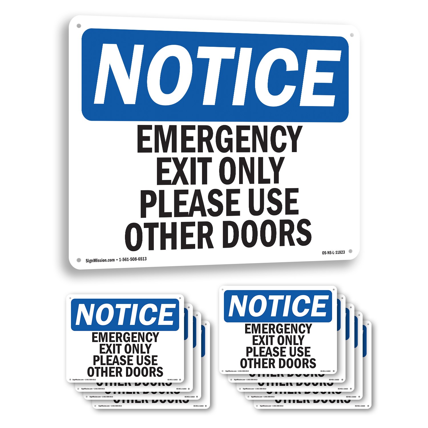 Emergency Exit Only Please Use Other Doors OSHA Notice Sign, Decal 5 or 10 Pack