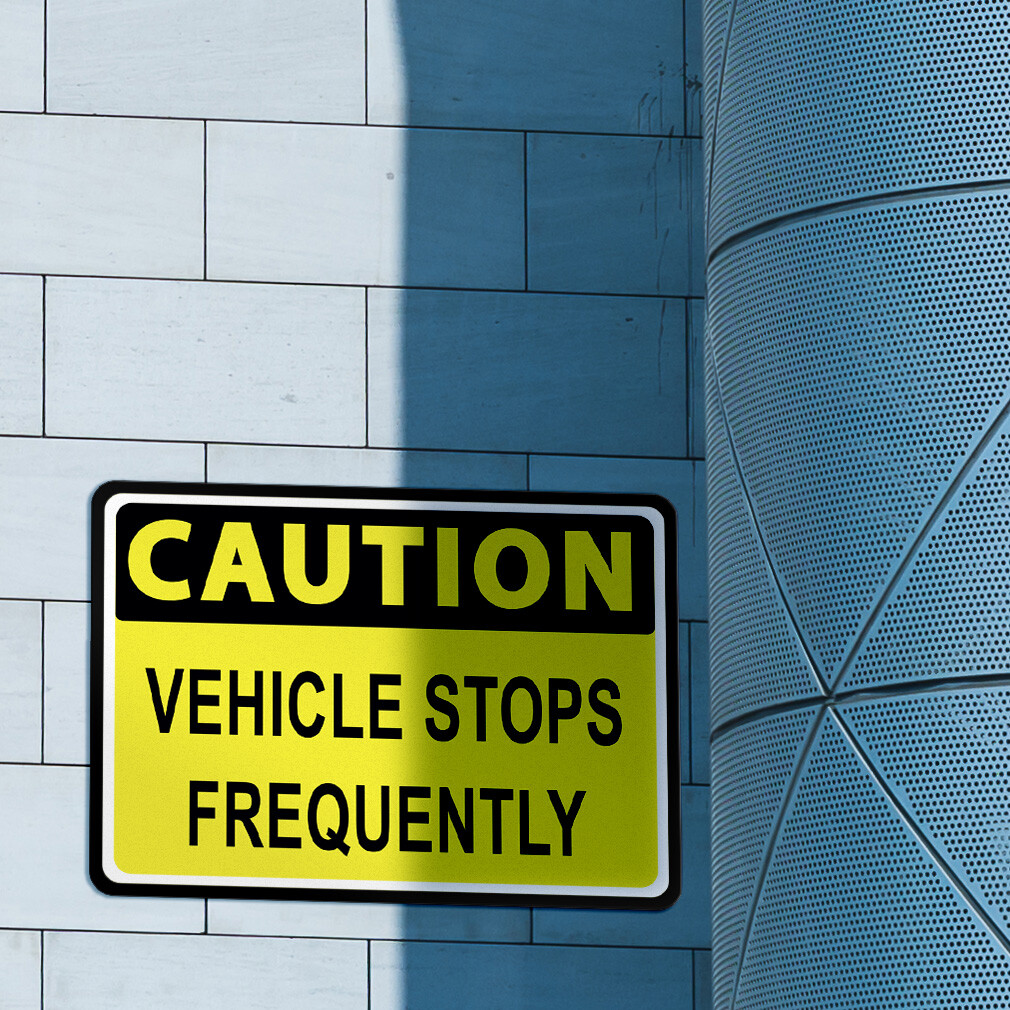 Horizontal Metal Sign Caution Vehicle Stops Weatherproof Street Signage