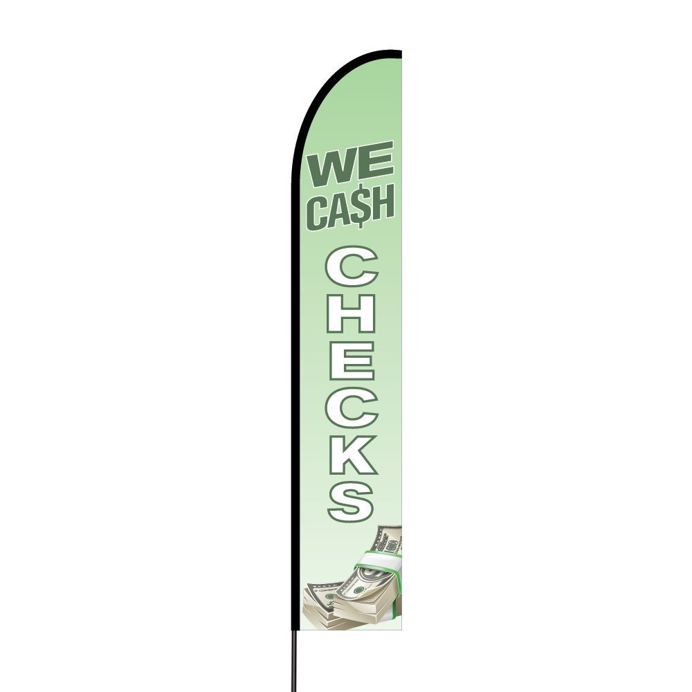 We Cash Checks 15′ Flutter Feather Flag Kit Outdoor Advertising Banner Sign