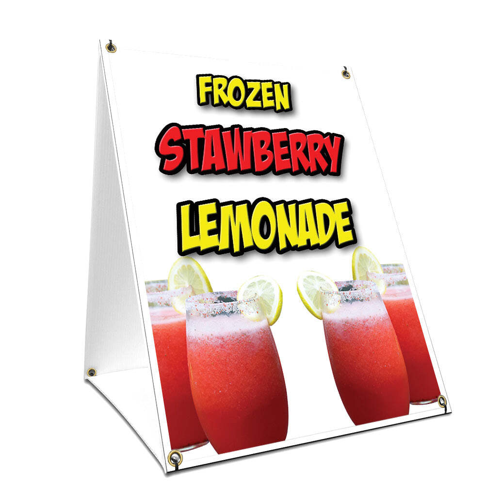 A-frame Sidewalk Frozen Strawberry Lemonade Sign With Graphics On Each Side