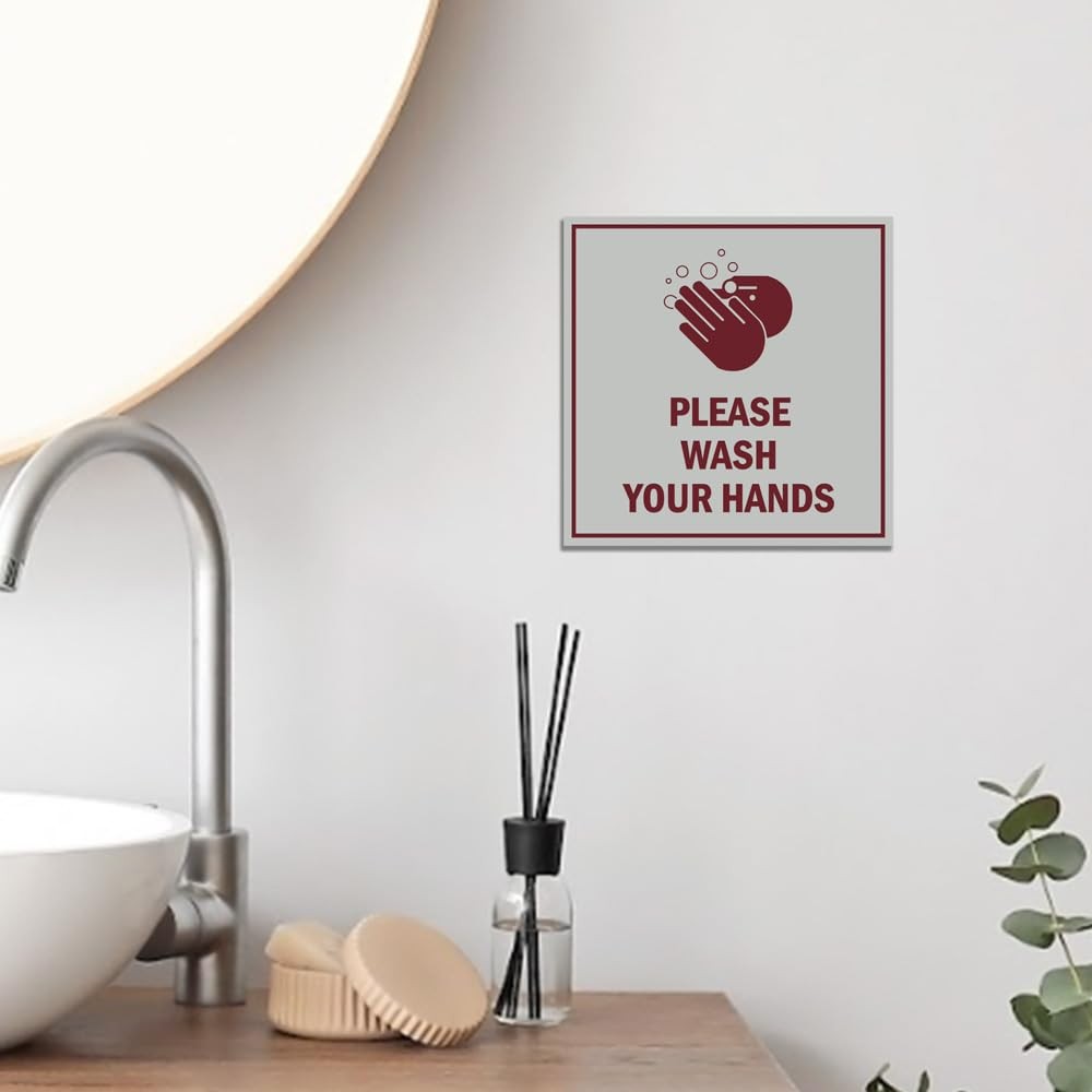 Medium Square Red Please Wash Your Hands Sign Adhesive Tape Wall Decal