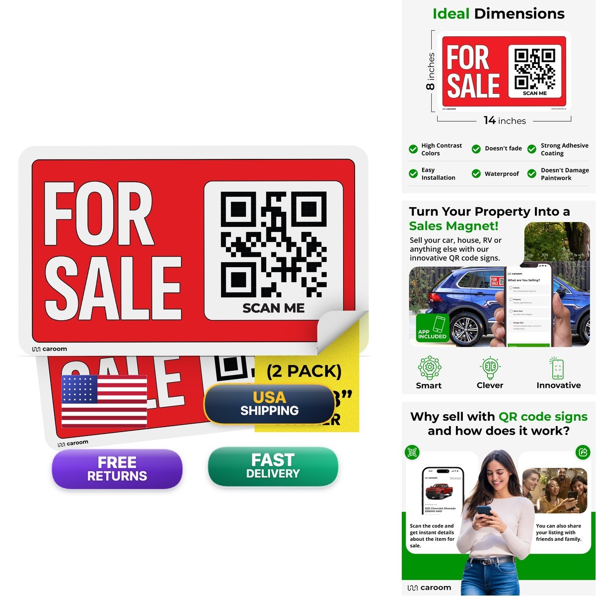 Caroom 14” x 8” Sign Car (Self-Adhesive, 2-Pack) – Also Real Estate, Business
