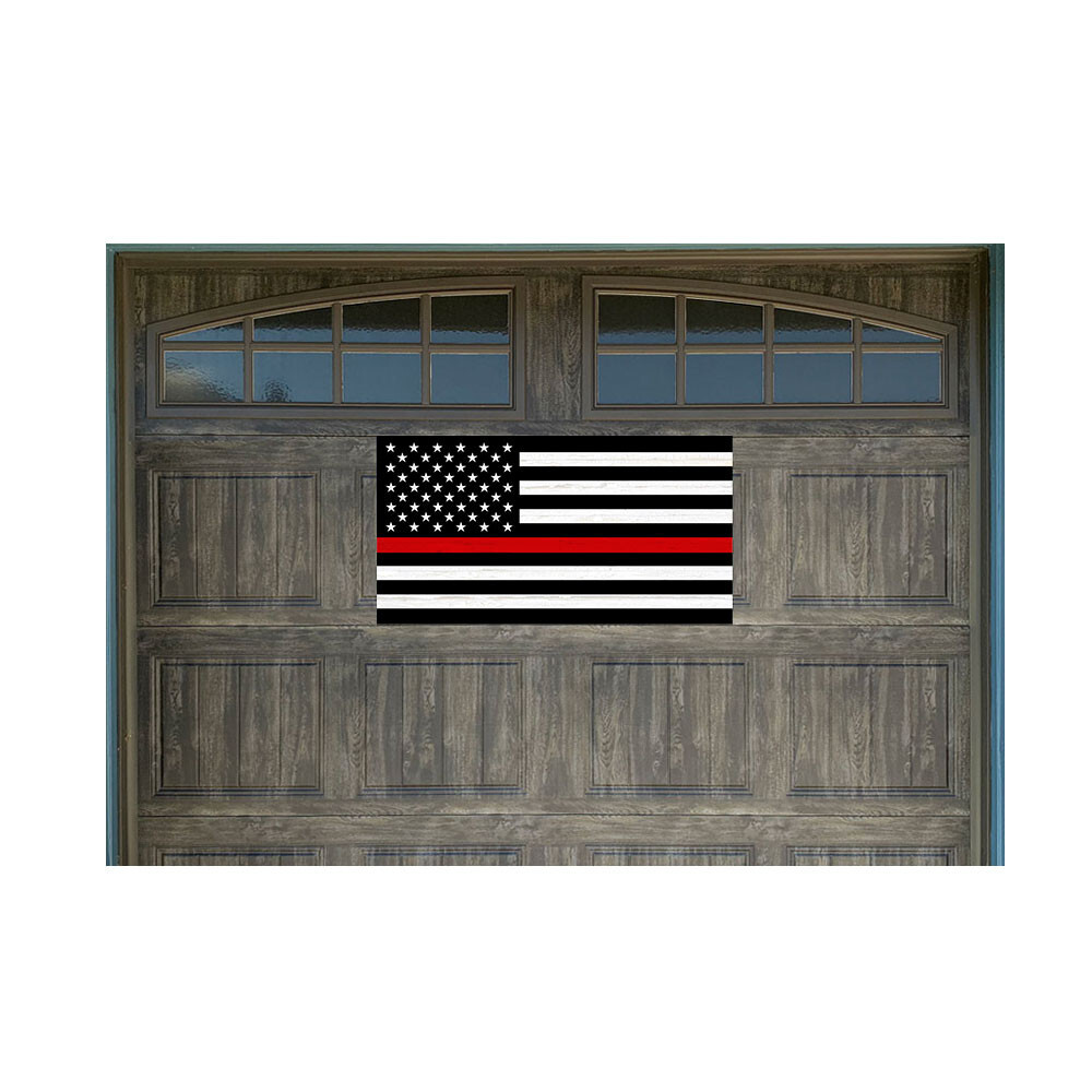 Thin Red Line US Flag 21″ x 40″ Magnetic Garage Banner For Steel Garage Doors