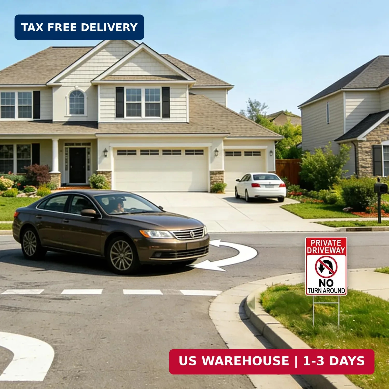 No Turn Around Driveway Sign, 2 Pack Private Driveway Signs 14″x10″ Double-Sided