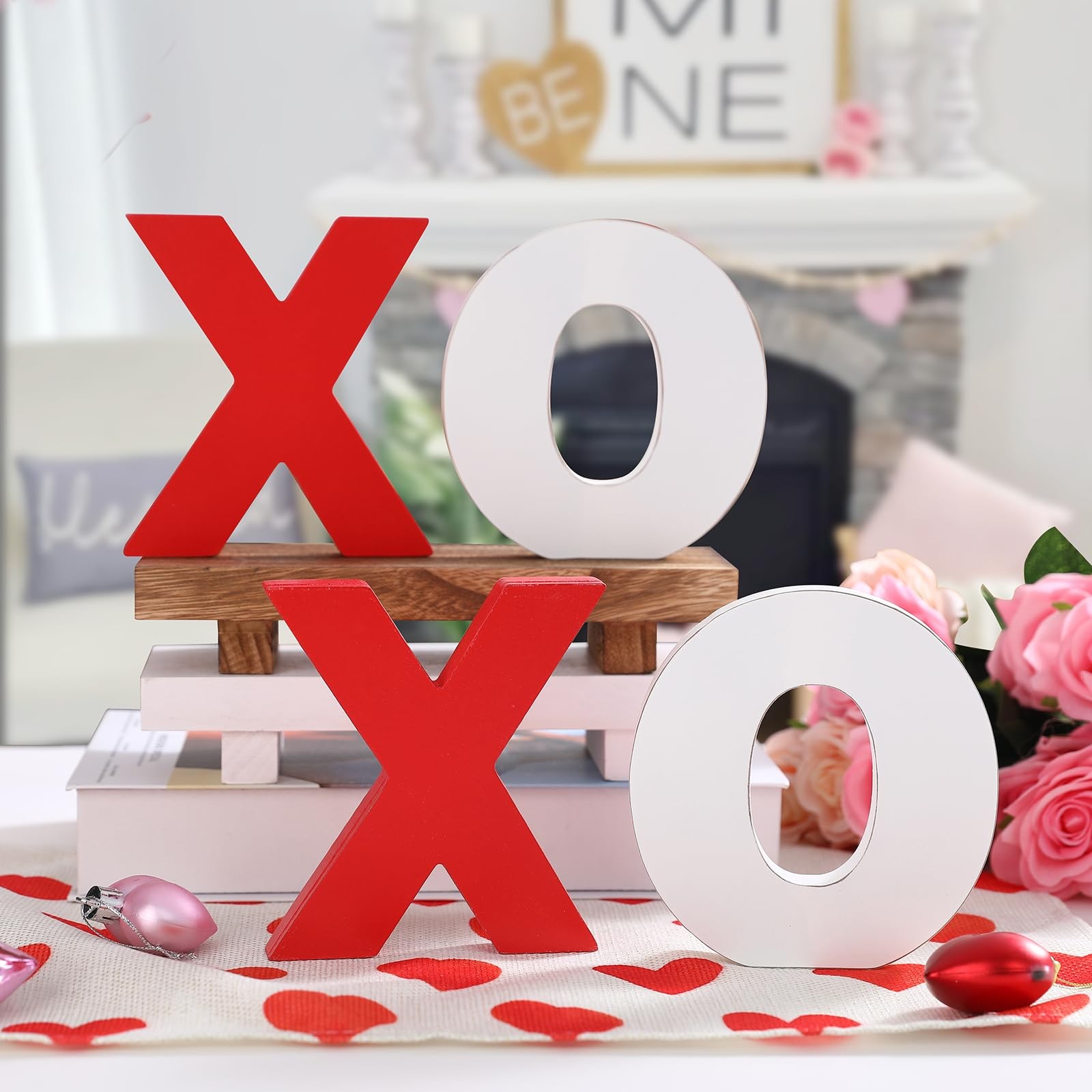 Valentines Day Decor Wooden XOXO Tabletop Sign Classic White Red Home Party