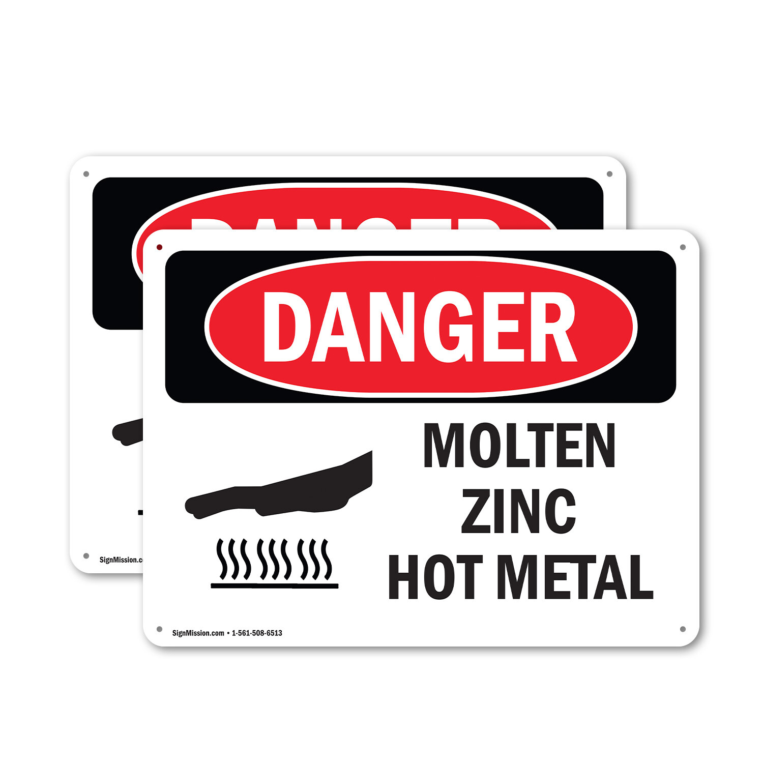 (2 Pack) Molten Zinc Hot Metal OSHA Danger Sign Decal Metal Plastic