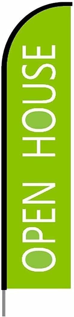 Open House Real Estate Sign Light Green Feather Flag Swooper Banner Pole Kit 15′