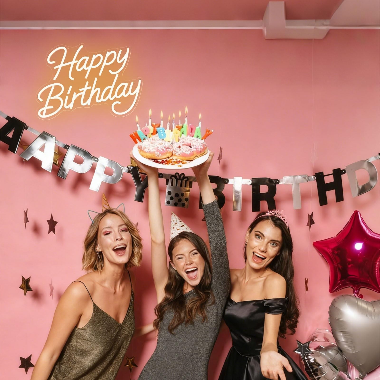 Happy Birthday Neon Sign for Wall Decor, LED Happy Birthday Light Up Sign | D…