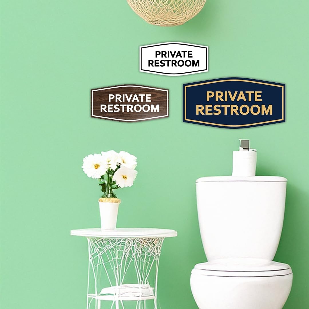Fancy Private Restroom Sign Brushed Silver Medium Door Wall Plaque Decor Set