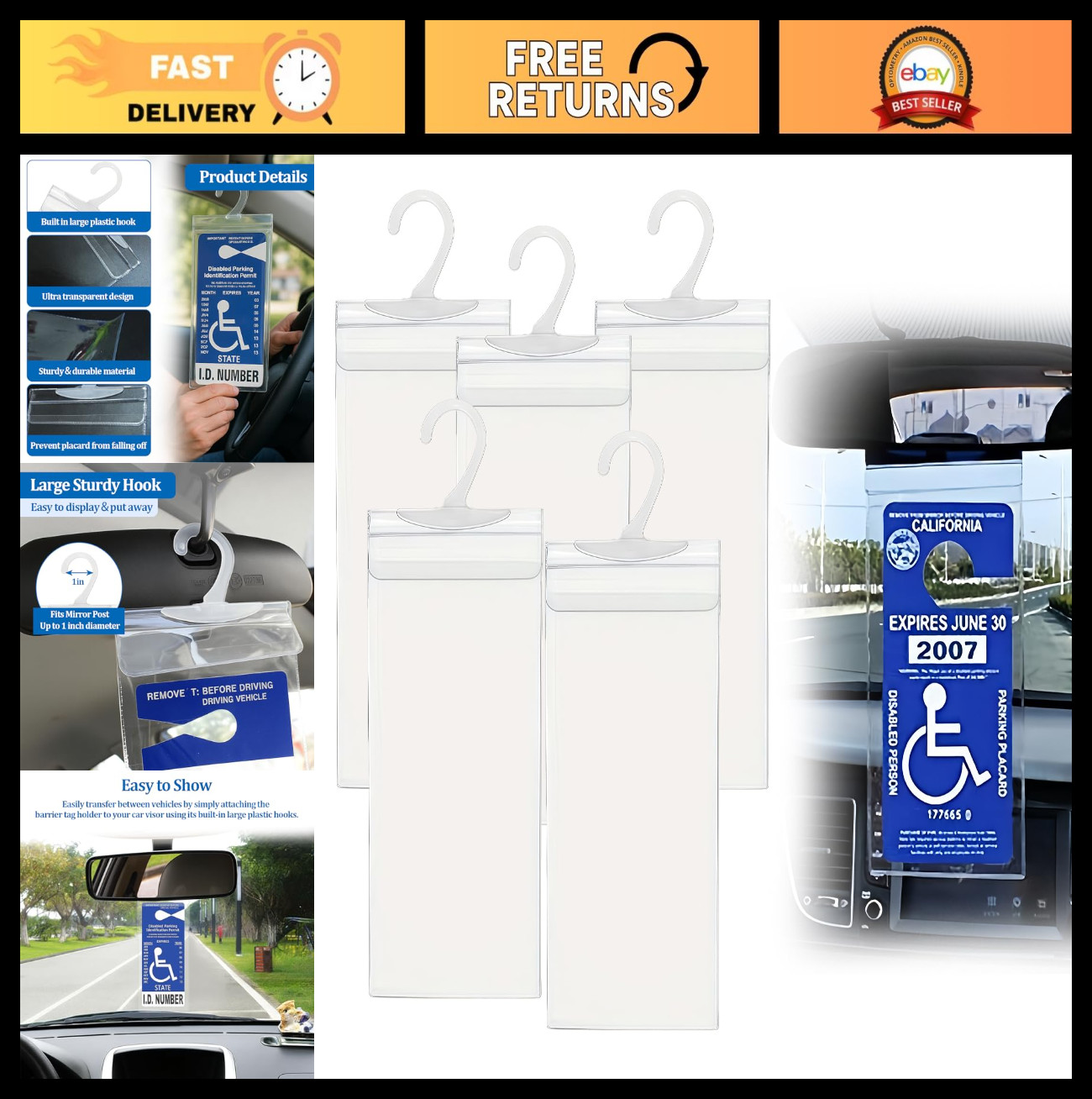 5 PCS Ultra Transparent Handicap Placard Holder, Protective Cover for Disabled P