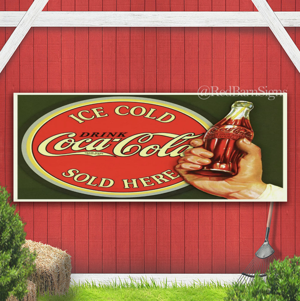 SIGN METAL PLAQUE ICE COLD Coca Cola SOLD HERE Retro Banner sign Advert Coke