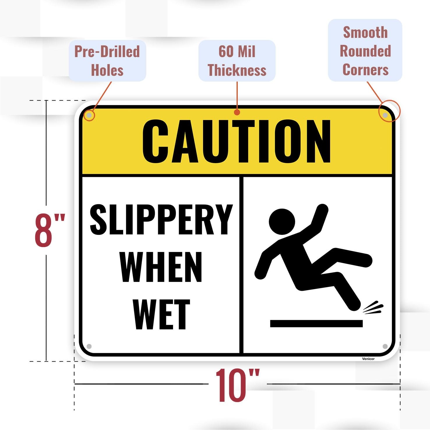 2 PCS Slippery When Wet Sign 10×8 Inches Aluminum Caution Wet Floor Safety