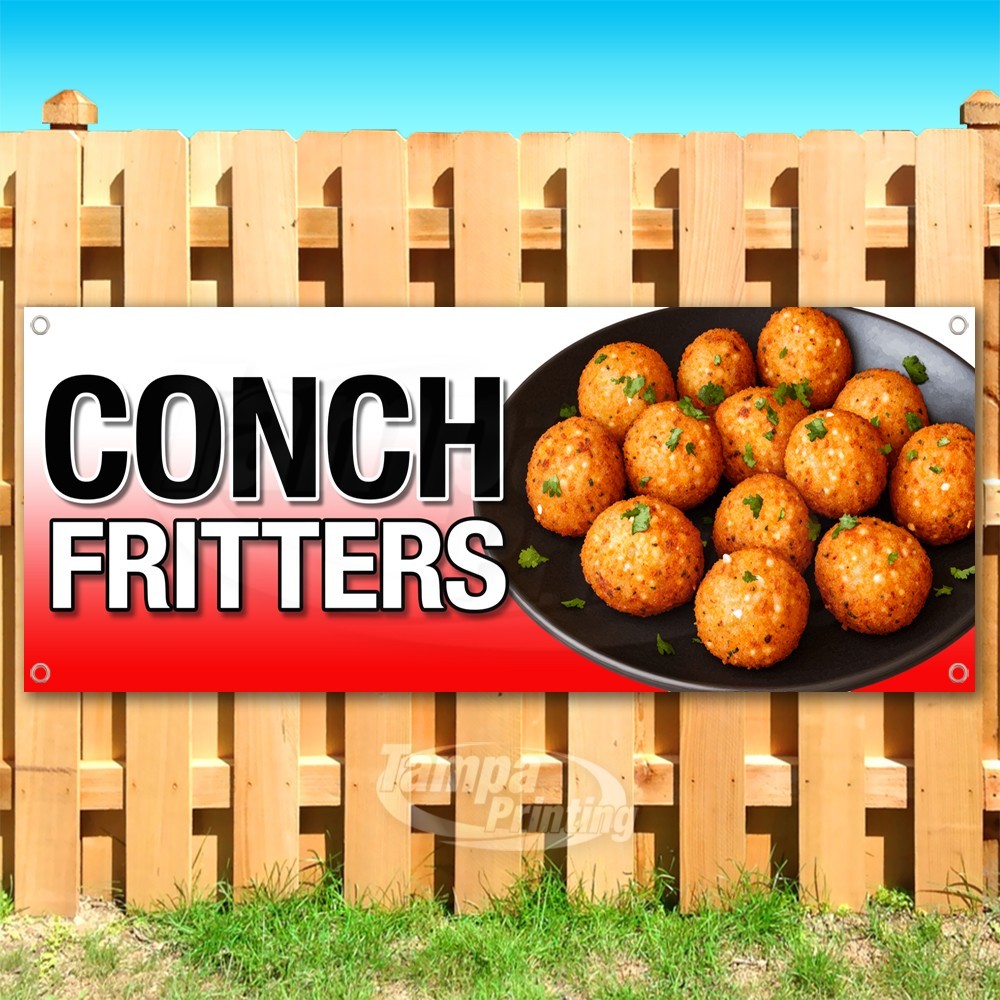 CONCH FRITTERS Advertising Seafood Snack Vinyl Banner Flag Sign USA SB11182