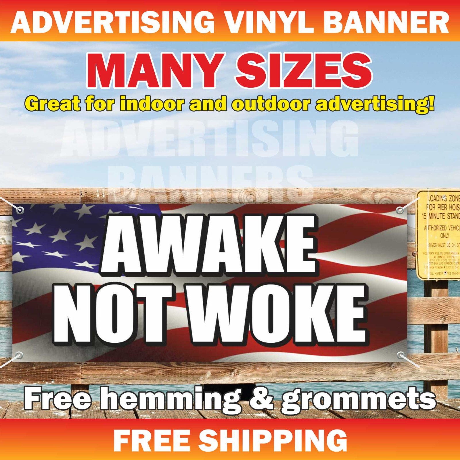 AWAKE NOT WOKE Advertising Banner Vinyl Mesh Sign Political Unwoke