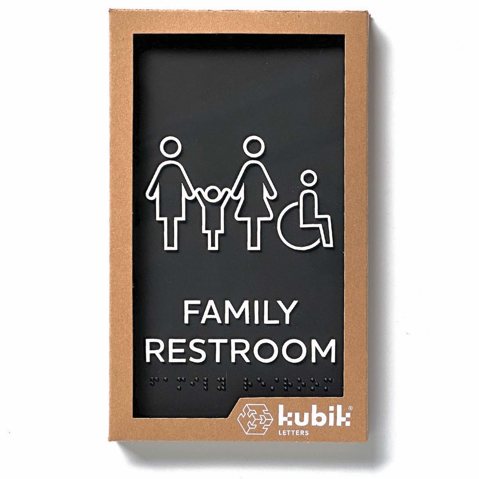 Family Restroom ADA Braille Sign Grade 2 Tactile Modern Door Double Sided Tape