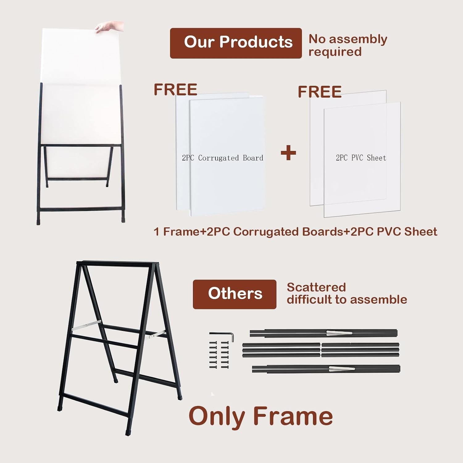Outdoor Sidewalk Sign A Frame 24×36 – Durable Iron, Includes 2 Anti-Glare Covers