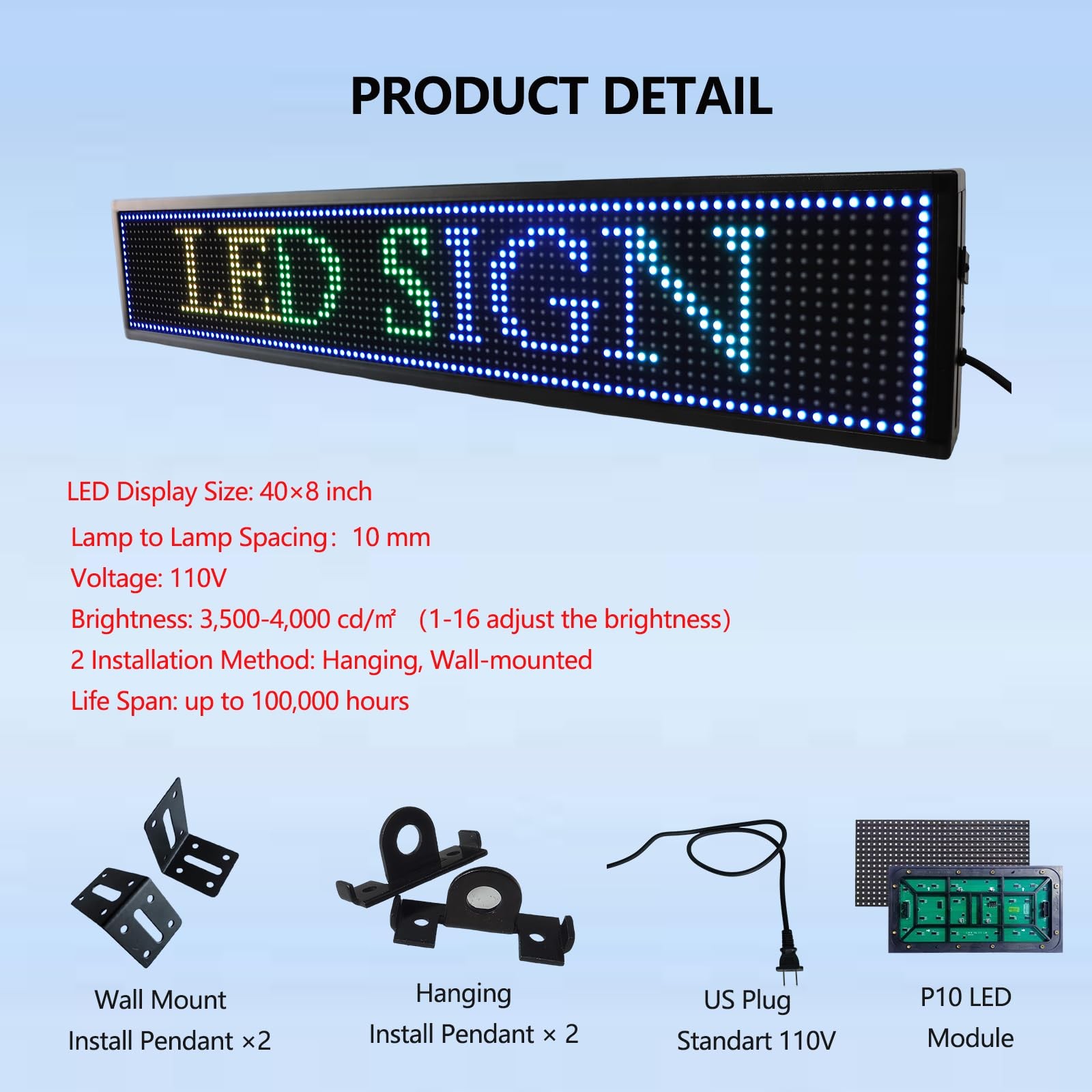P10 Programmable LED Sign Outdoor, RGB Full Color Scrolling LED Sign with 400…