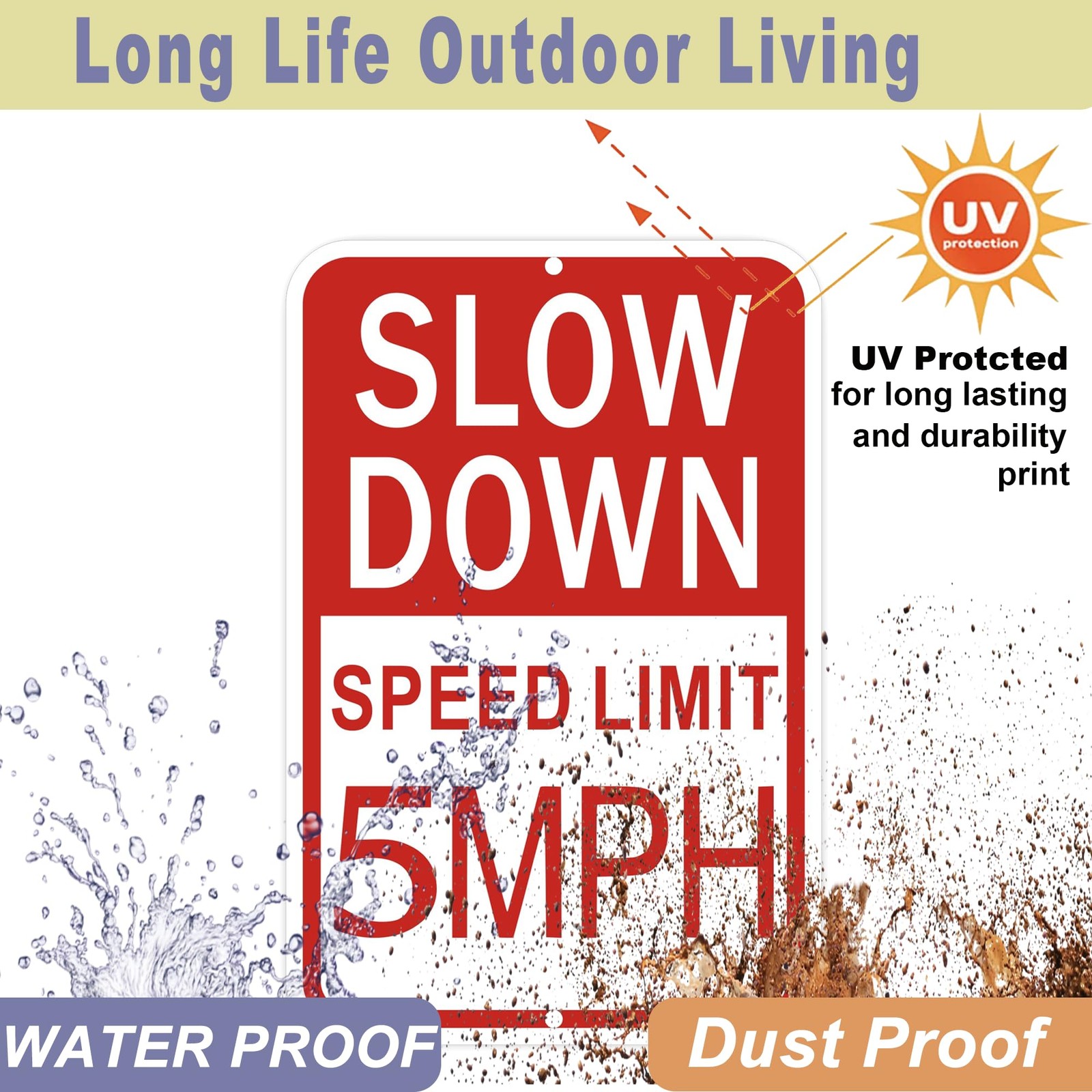 2 Pack 18×12 Inch Slow Down Speed Limit 5MPH Sign Heavy Duty Aluminum Metal Sign