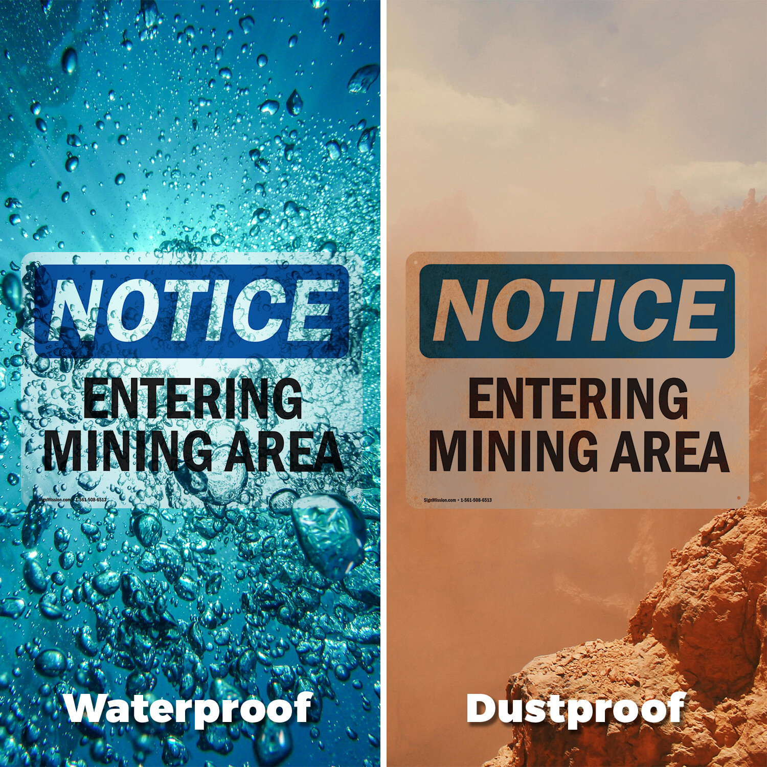 (2 Pack) Entering Mining Area OSHA Notice Sign Decal Metal Plastic