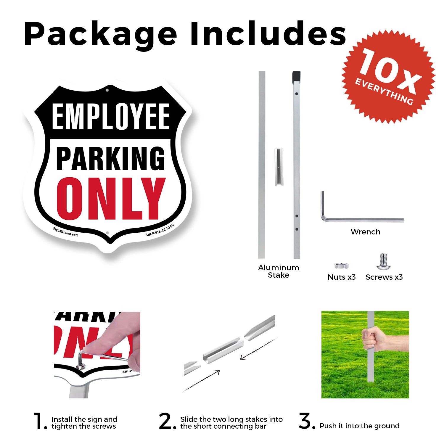 Employee Parking Only Shield Shaped Sign With Stake Crafted in the USA