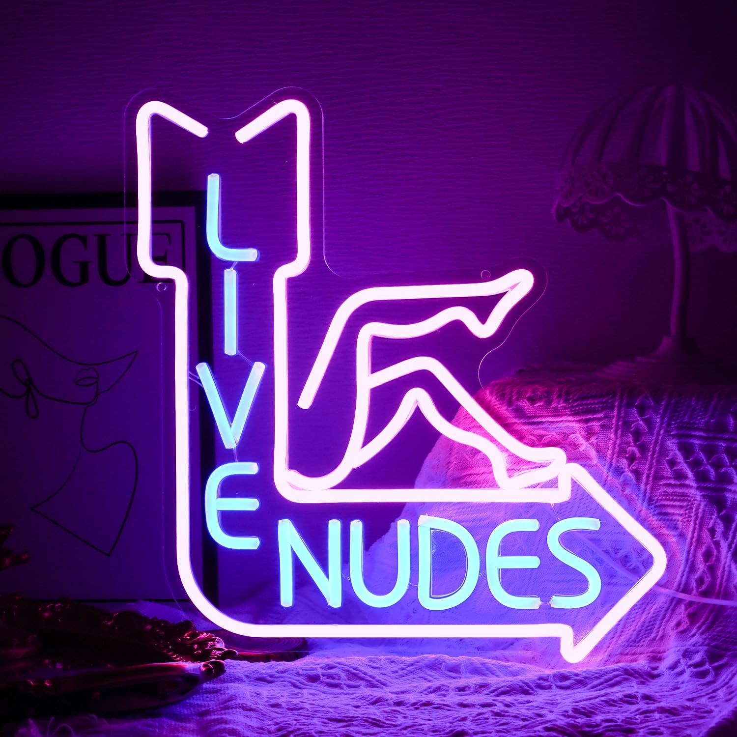 Live Nudes Neon Sign – Cool LED Sign, Pink & Blue, Dimmable USB Powered, Wall…