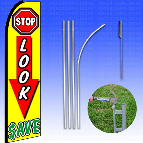 Feather Flag Swooper Advertising Flag Banner Sign 15′ Tall Kit – STOP LOOK SAVE