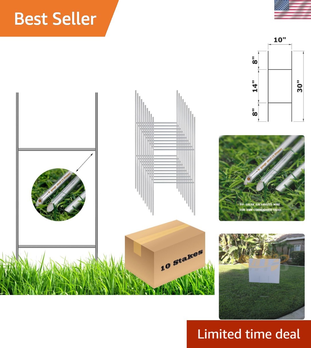 30×10 Inch Galvanized Wire Sign Stakes – 10 Pack for Easy Installation