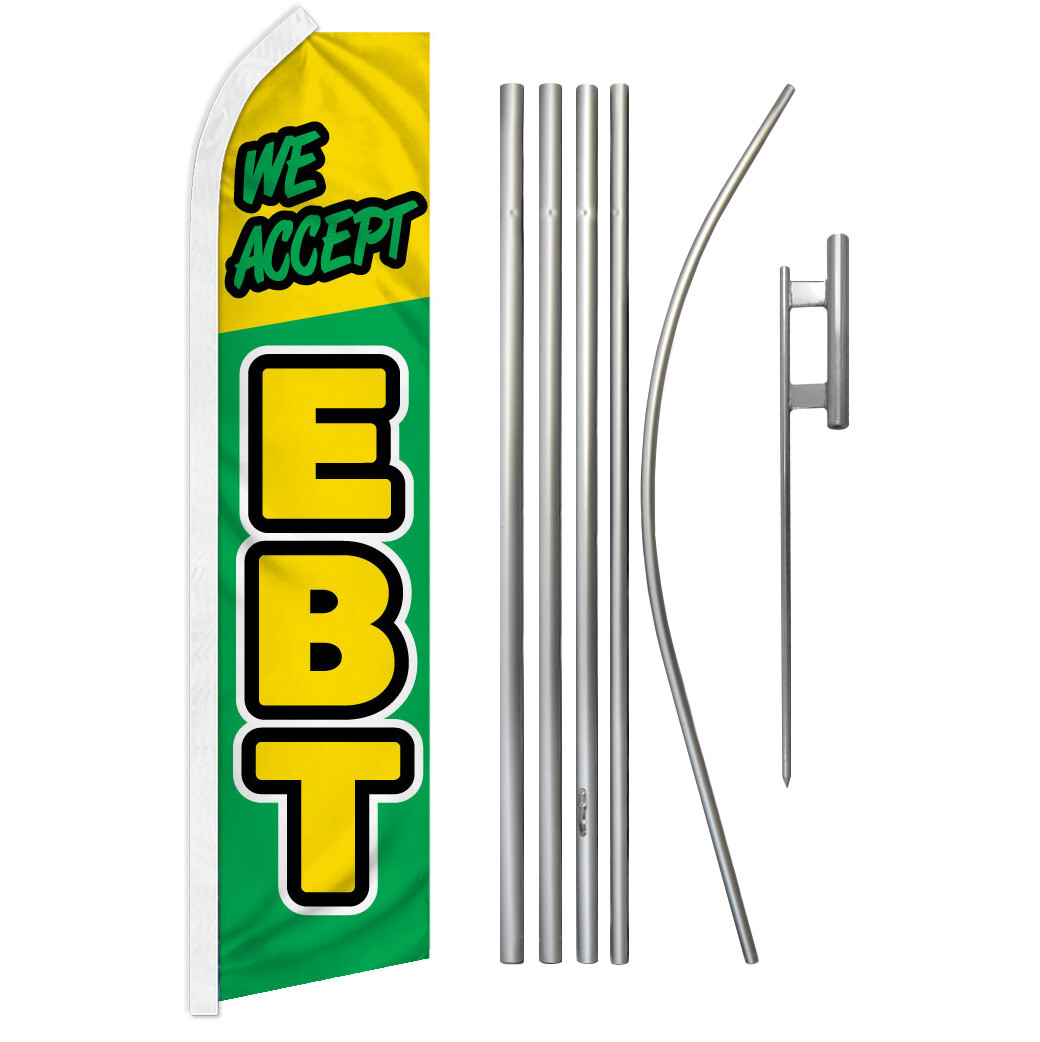 We Accept EBT Advertising Swooper Feather Flutter Flag Pole Kit EBT Accetped