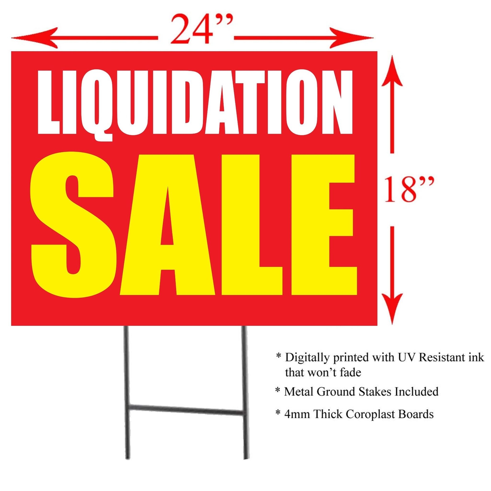 Liquidation Sale | 2 Pack | Sidewalk Yard Sign with Metal Stakes | 24″w x 18″h
