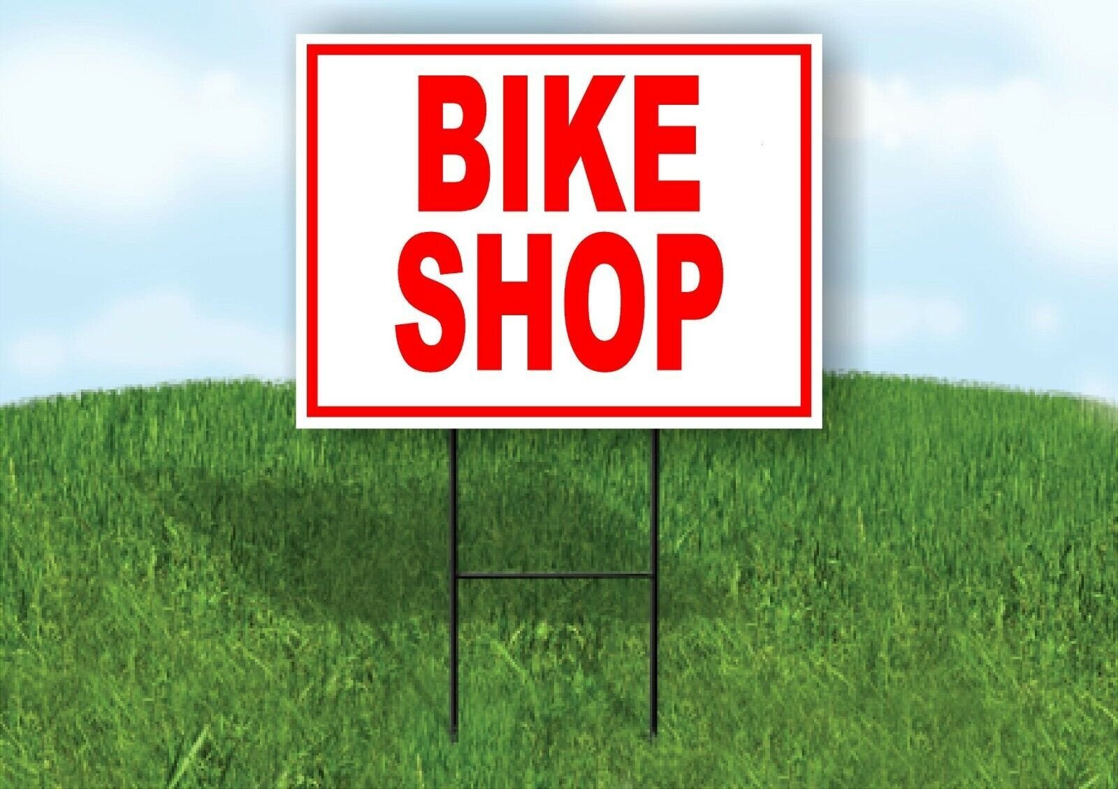 BIKE SHOP RED WHITE Yard Sign Road with Stand LAWN SIGN