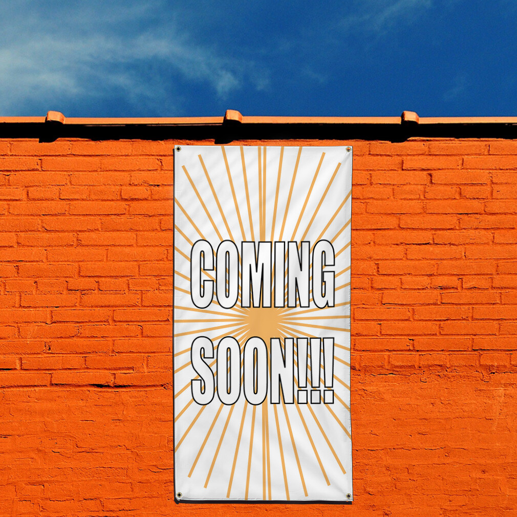 Vertical Vinyl Banner Multiple Sizes Coming Soon Stripe Vintage Business Outdoor