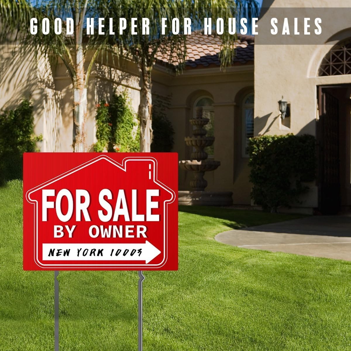 18×14 Double-Sided For Sale By Owner Signs – 3 Pack with Metal Stakes