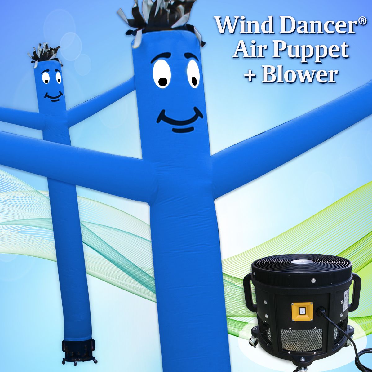 20′ Blue Wind Dancer Air Puppet Sky Wavy Man Dancing Inflatable Tube + Blower