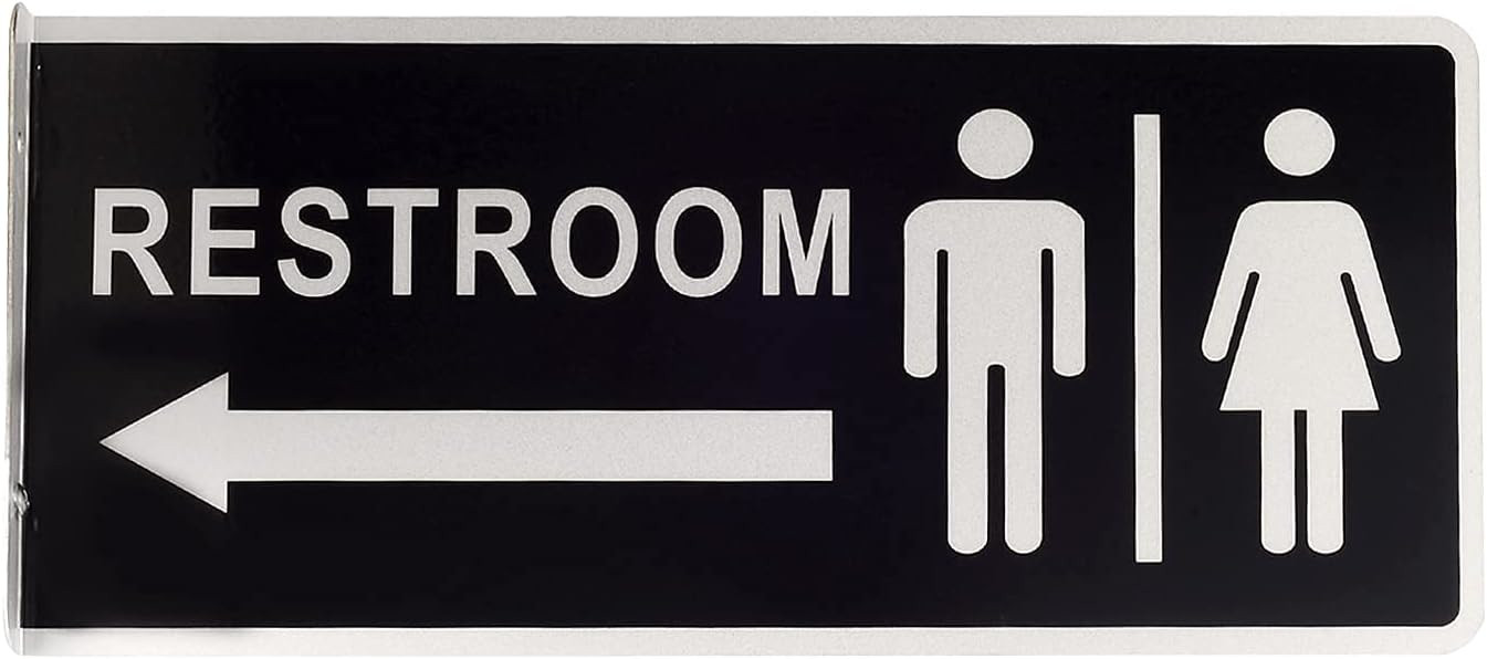 Double Sided Aluminum Restroom Sign 12.1 x 5.5 Inches for Home Office